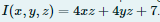 I(z, y, z) = 4xz + 4yz + 7.
%3D
