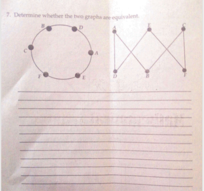 7. Determine whether the two graphs are equivalent.
B
D
A
F
E
D