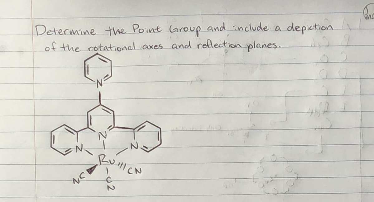 Determine the Point Group and include a depiction
of the rotational axes and reflection planes.
RUHICN