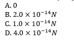 A. 0
B. 2.0 × 10-14 N
C. 1.0 X 10-¹4 N
D. 4.0 x 10-14 N