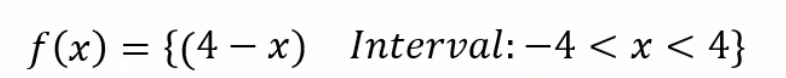 f (x) = {(4 – x) Interval: –4 < x < 4}
-
