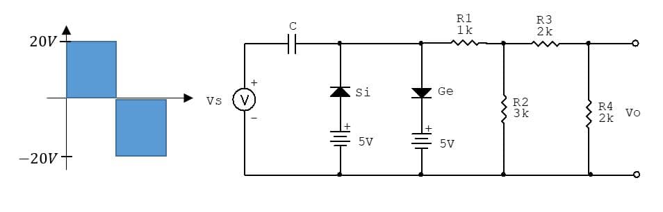 R1
1k
R3
2k
20V
si
Ge
Vs
R2
3k
R4
2k
Vo
5V
5V
-20V
