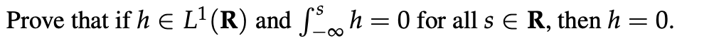 Prove that if h E L'(R) and (h=0 for all s E R, then h = 0.
