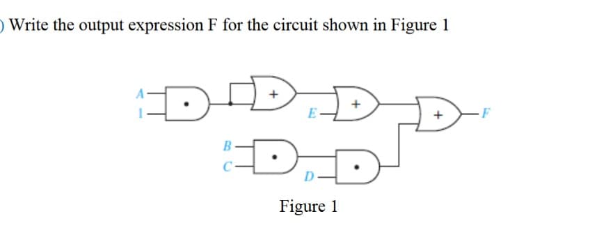 O Write the output expression F for the circuit shown in Figure 1
100 ED
I
BED
C
E
D
Figure 1
+
+
F