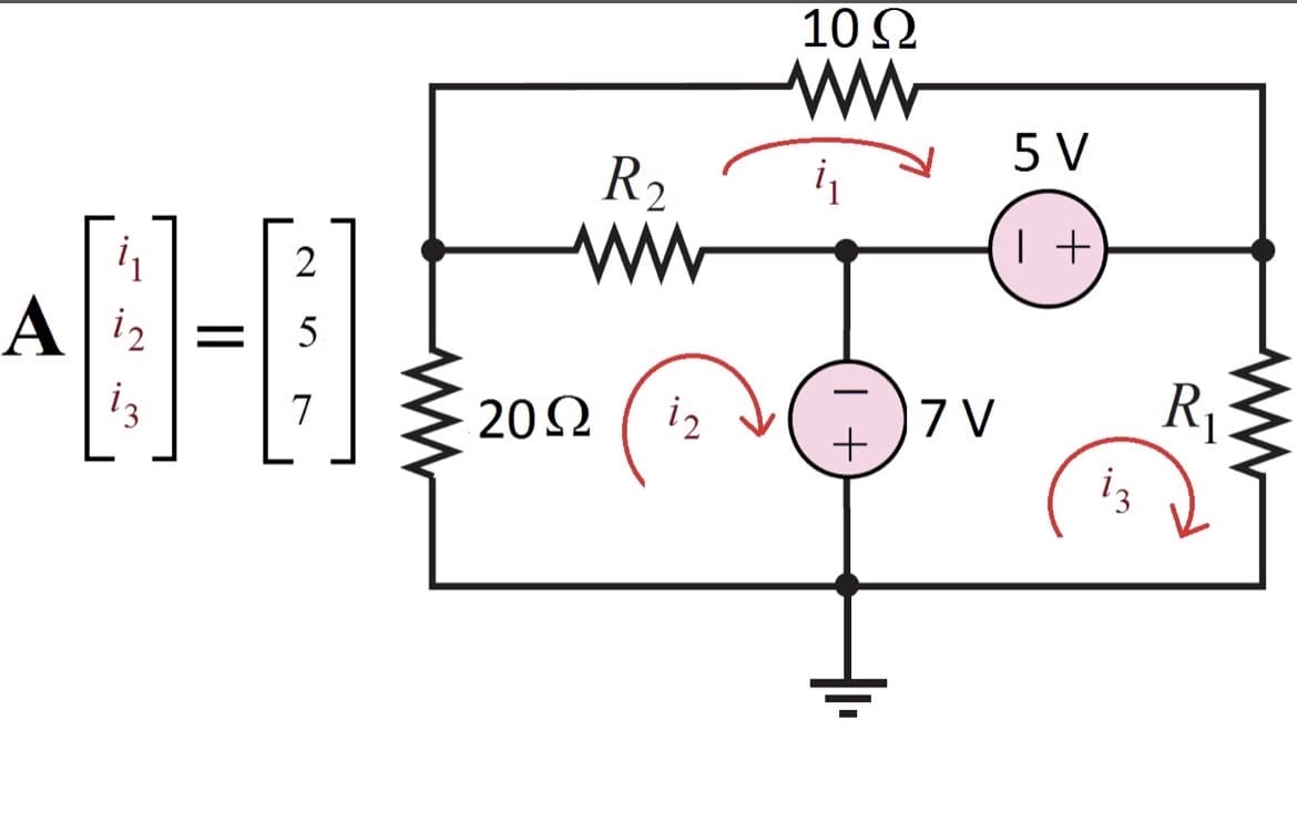 10 2
5 V
R2
2
A i2
5
i3
7 V
+
R1
7
20Ω
i2 V
iz
ww
