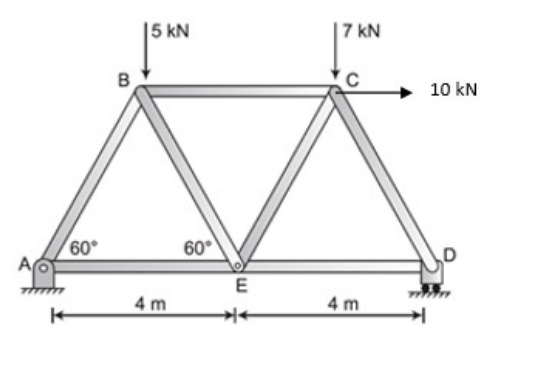 |5 kN
7 kN
B
10 kN
60
60
E
4 m
4 m
