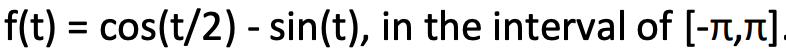 f(t) = cos(t/2) - sin(t), in the interval of [-T,1]
