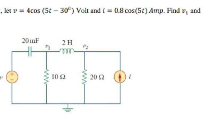 , let v = 4cos (5t – 30°) Volt and i = 0.8 cos(5t) Amp. Find v, and
20 mF
2 H
le
10 2
20 2
ww
ww
