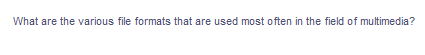 What are the various file formats that are used most often in the field of multimedia?