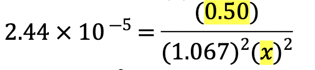 2.44 x 10-5 –—
=
(0.50)
(1.067)²(x)²