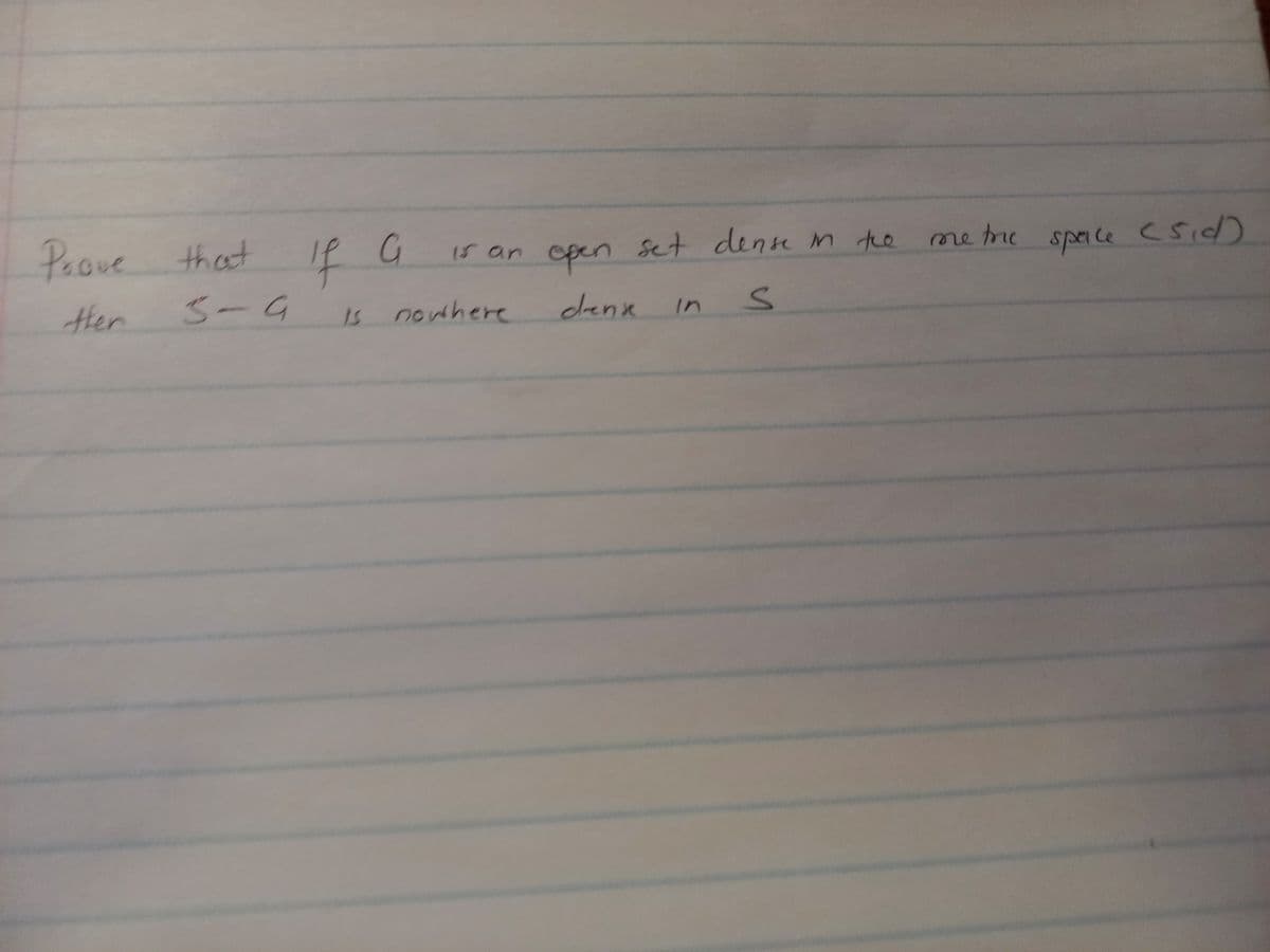 Prove that
Her
3-9
If G
15 an open set dense in the
dense in S
is nowhere
metric space (sid)