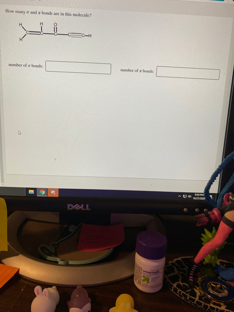 How many o and a bonds are in this molecule?
number of o bonds:
number of z bonds:
9:40 PM
10/27/2020
DELL
Omeprazole
