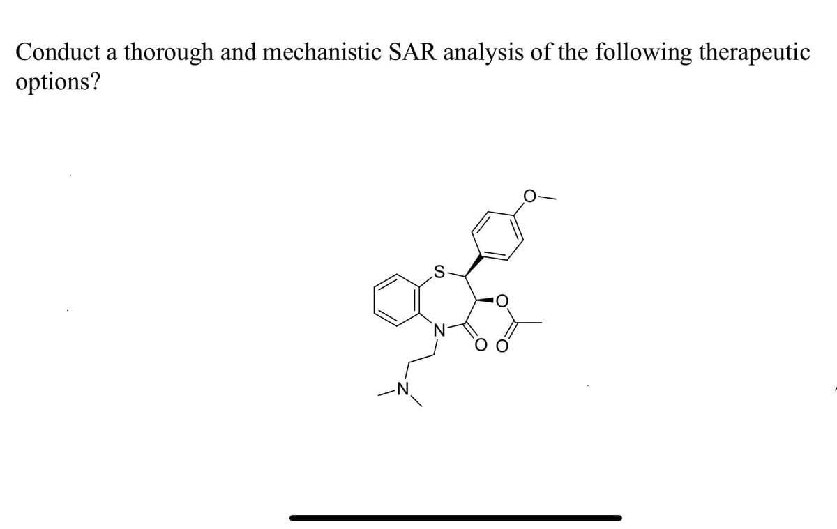 Conduct a thorough and mechanistic SAR analysis of the following therapeutic
options?
-N
S
N