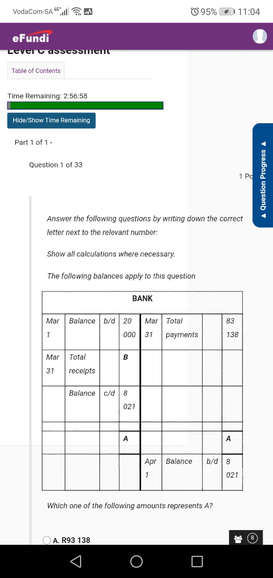 Answer the following questions by writing down the correct
letter next to the relevant number:
