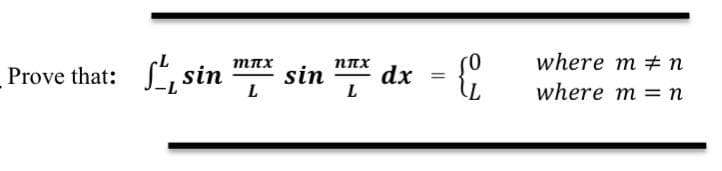 where m n
S, sin
NAX
dx
L
MTX
Prove that:
sin
L
where m = n
