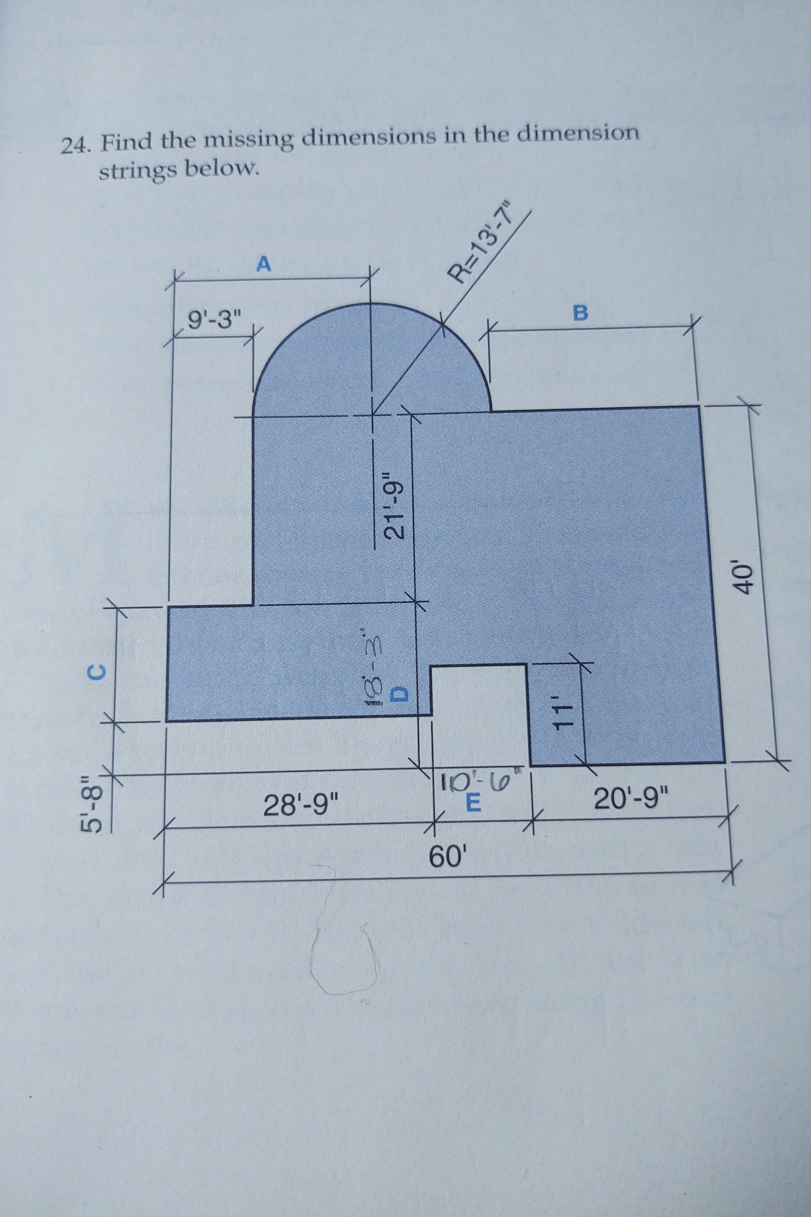 24. Find the missing dimensions in the dimension
strings below.
