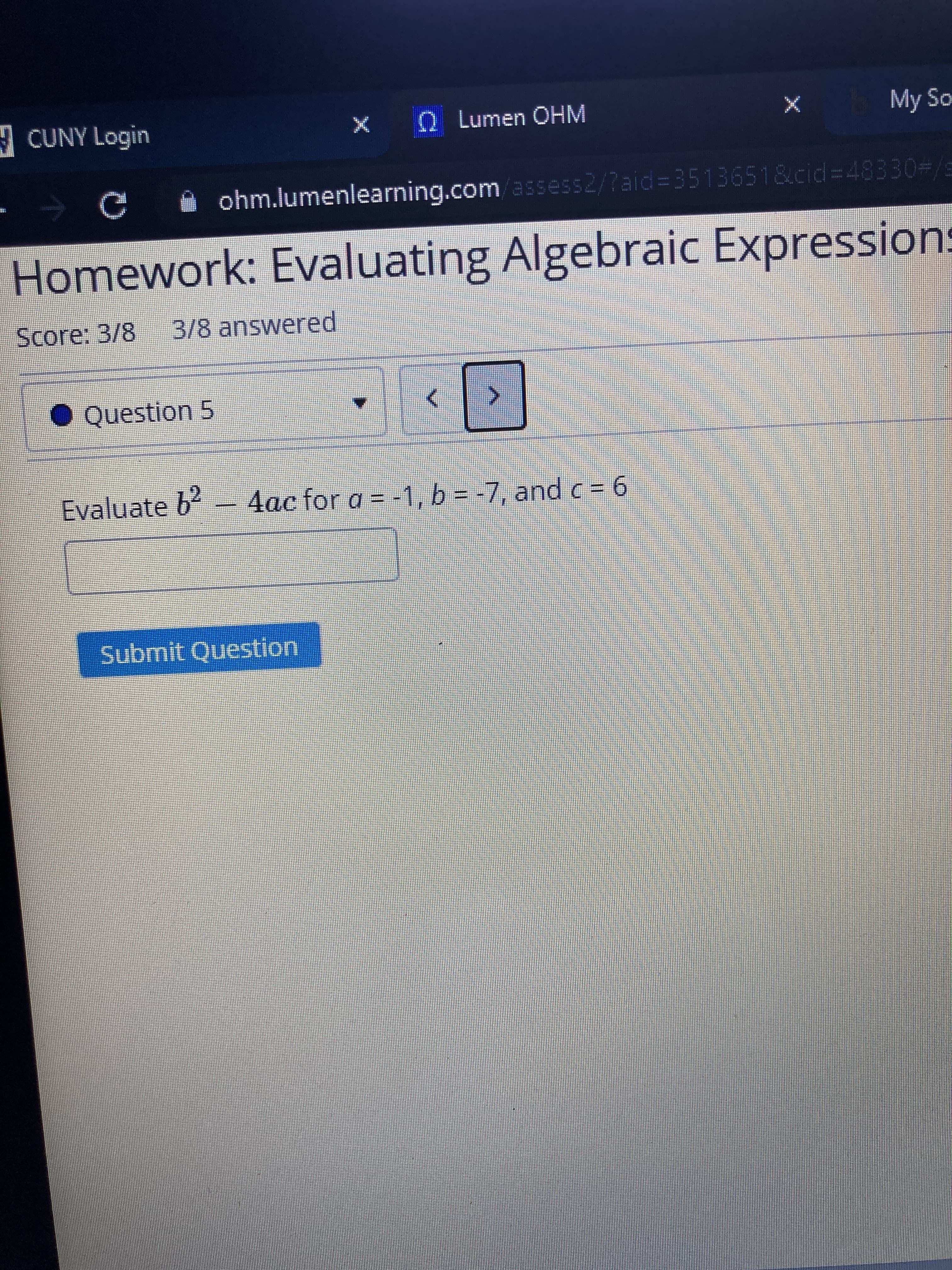 Evaluate b-4ac for a = -1,b = -7, and c = 6
