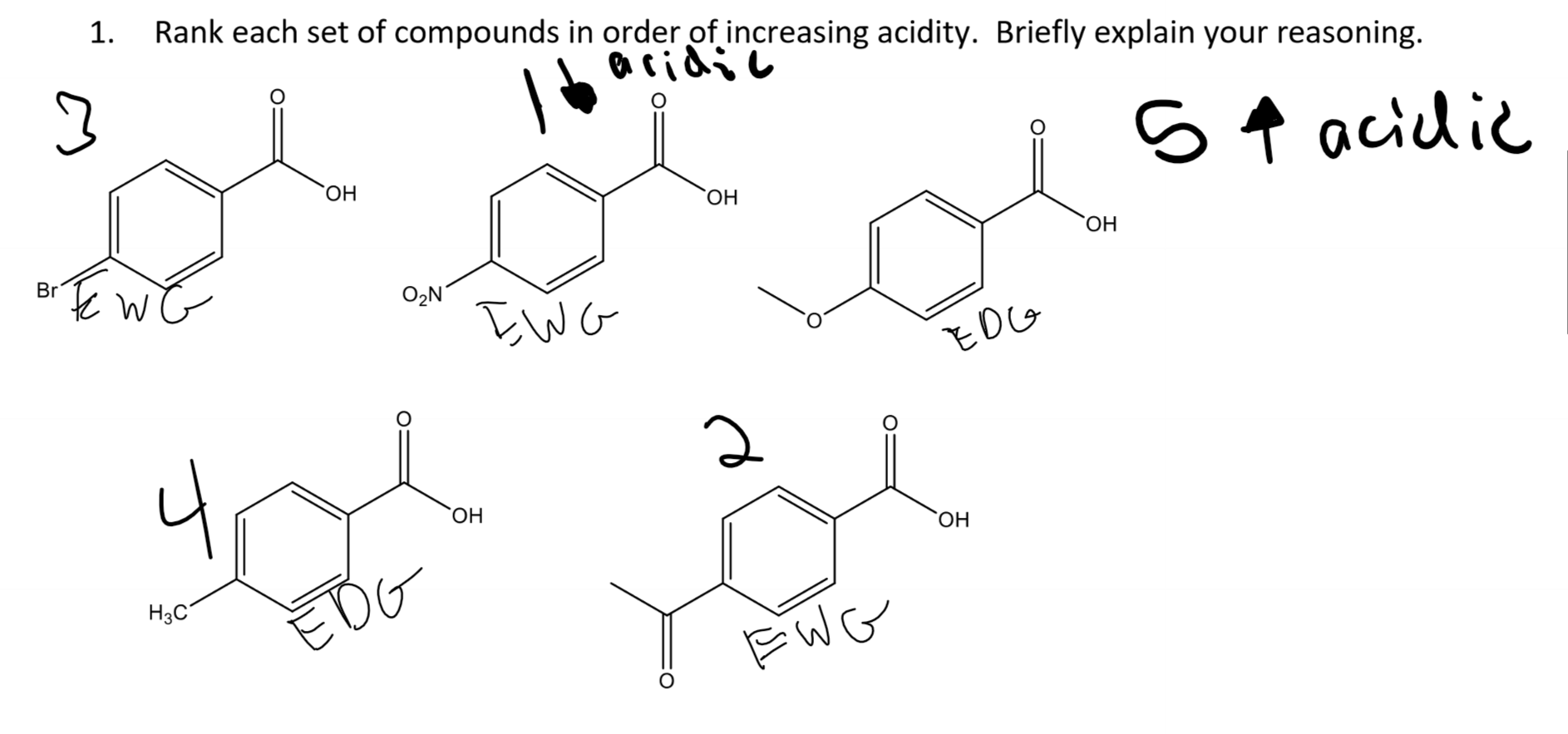 Rank each set of compounds in order of increasing acidity. Briefly explain your reasoning.
