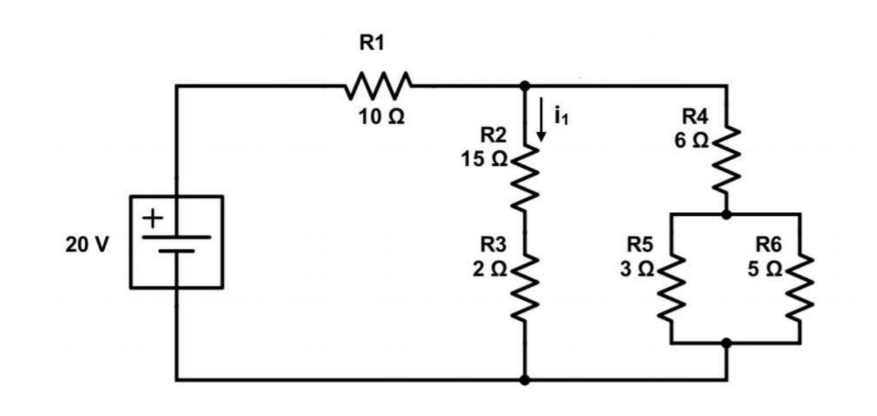 R1
10 Q
R4
R2
15 Ω.
6 Q.
20 V
R3
R5
R6
