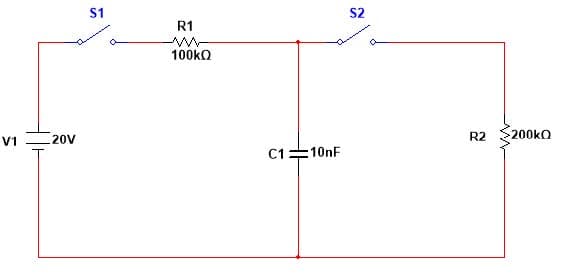 S1
S2
R1
100KO
20V
R2
200kO
V1
C1=10nF
