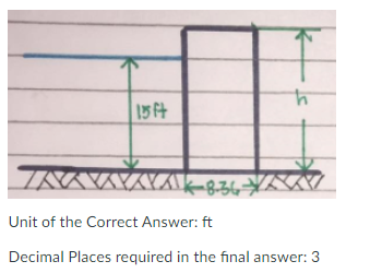 15t
k-8-36V
Unit of the Correct Answer: ft
Decimal Places required in the final answer: 3
