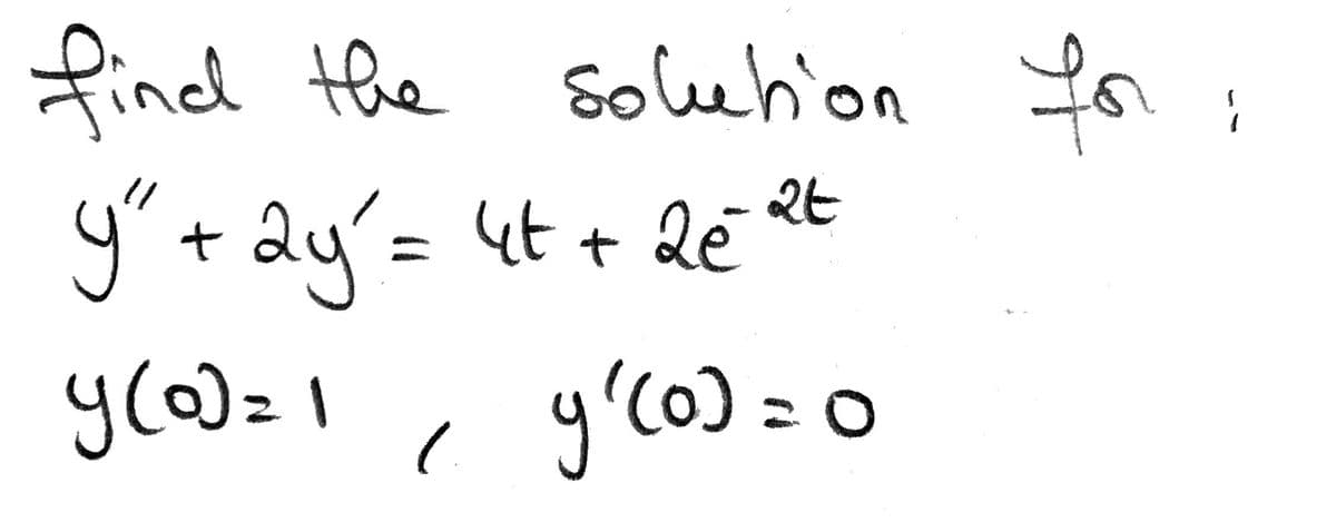 find the solebion fo
de t
y"+ ay'= 4t +
%3D
