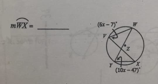 mWX =
(6x - 7)
W
%3D
Z.
Y
(10x-47)
