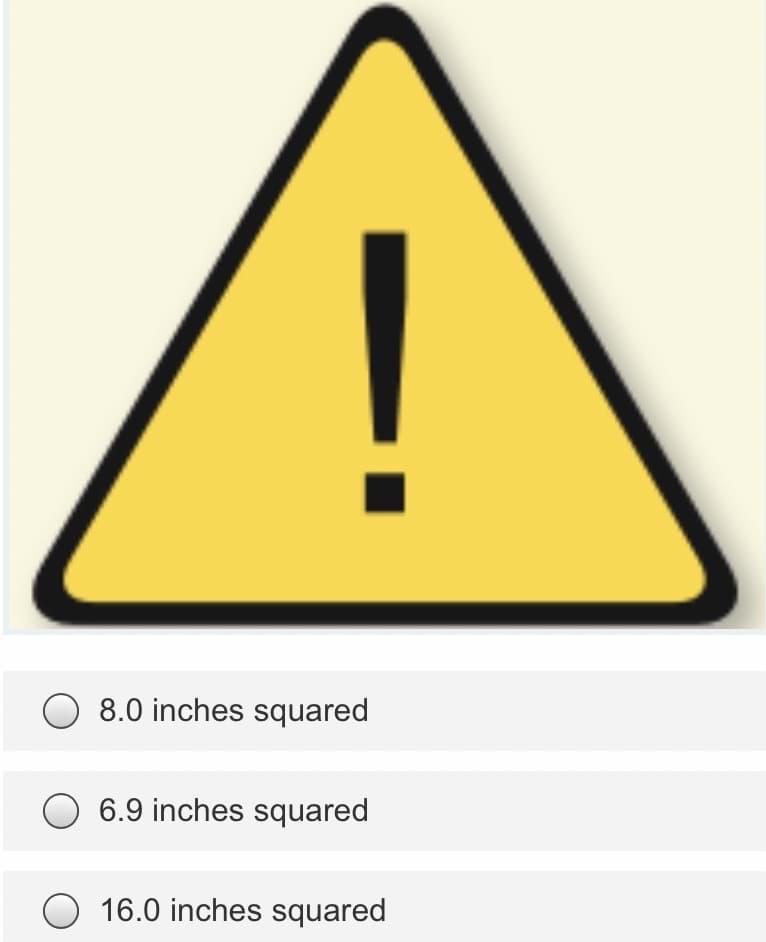 O 8.0 inches squared
O 6.9 inches squared
O 16.0 inches squared
