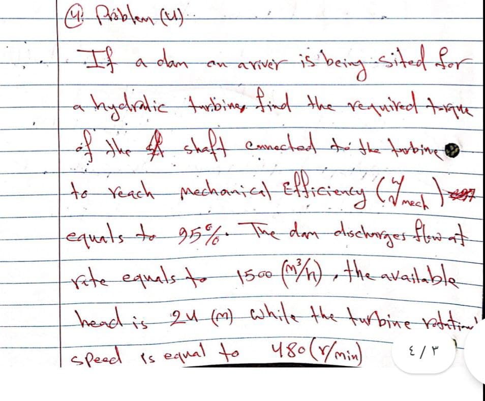 headis 24 (m) white the tuAbine rahtine'"
is being sited for
tydralic tubing find the requited taqe
Athe A shaft emectad the torbin
If a dan
mariver
to rerch machaniat efficieny (
V mech
equatsto 95%- The don olochrges flw
f)the available
rte equals to 150
speed is equal to
