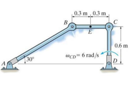 0.3 m 0.3 m
B,
E
0.6 m
30
@cD=6 rad/s
D
A
