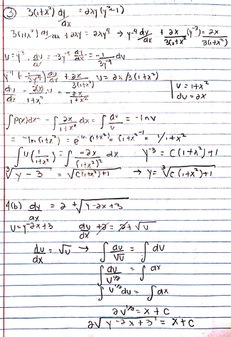 "ax
an
ax
v. du : -3y* dy.
du ax
pener
= -Inv
dx
"3
|(b) dy = a +/\-ax 13.
ax
du = Jū y
dx
du :
du
of
Jax
dy
U"du
