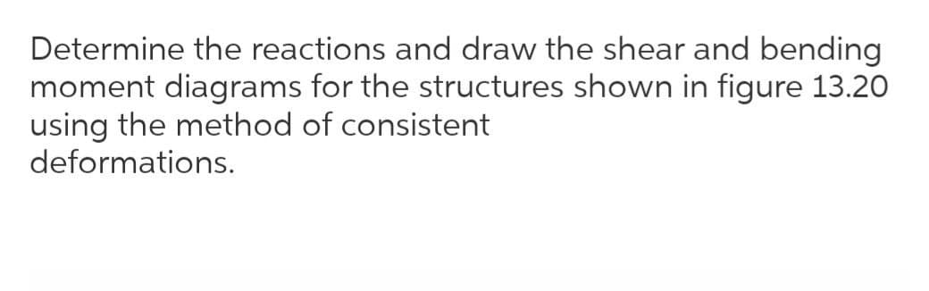 Determine the reactions and draw the shear and bending
moment diagrams for the structures shown in figure 13.2O
using the method of consistent
deformations.
