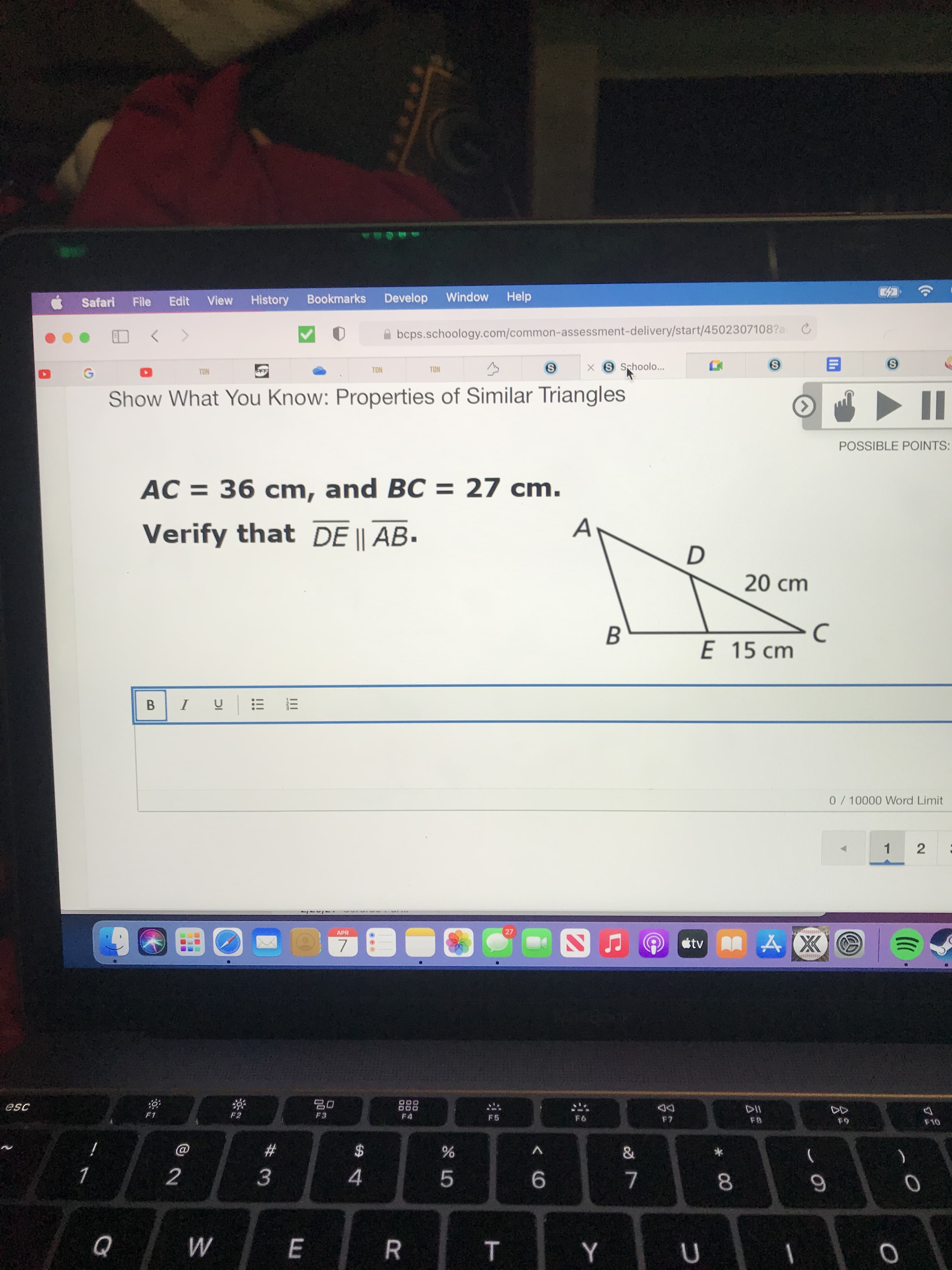 Show Whát You KhOw: Properties
POSSIBLE
AC = 36 cm, and BC = 27 cm.
A
Verify that DE || AB-
20 cm
C
E 15 cm
B
I
II
B
