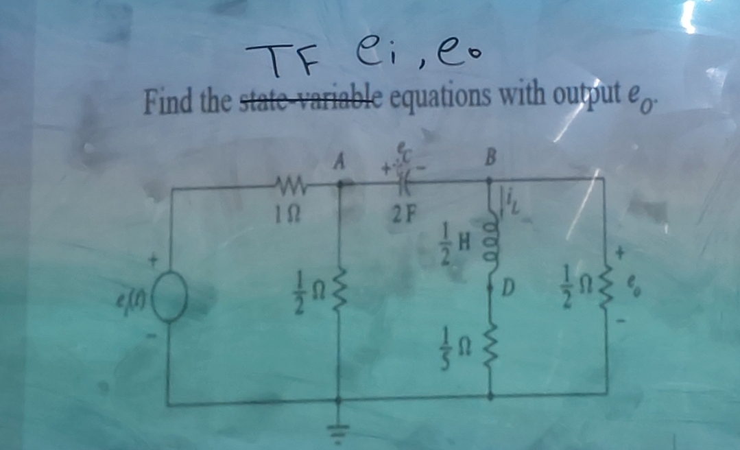 TF Ci, eo
Find the state variable equations with output e.
e(n)
W
18
A
{n}
41.
2F
B
eee
D
www