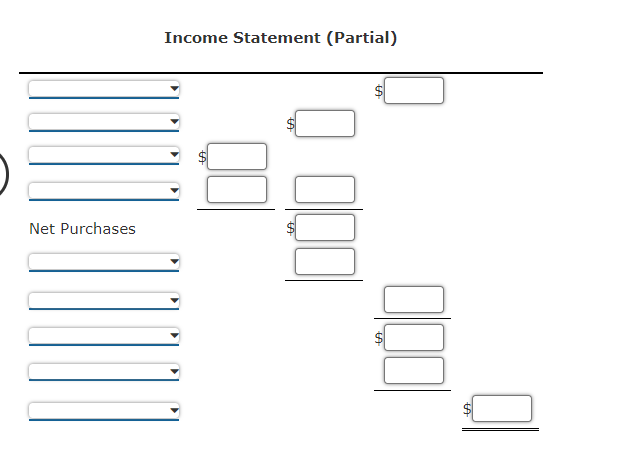 Income Statement (Partial)
Net Purchases
%24
%24
%24
