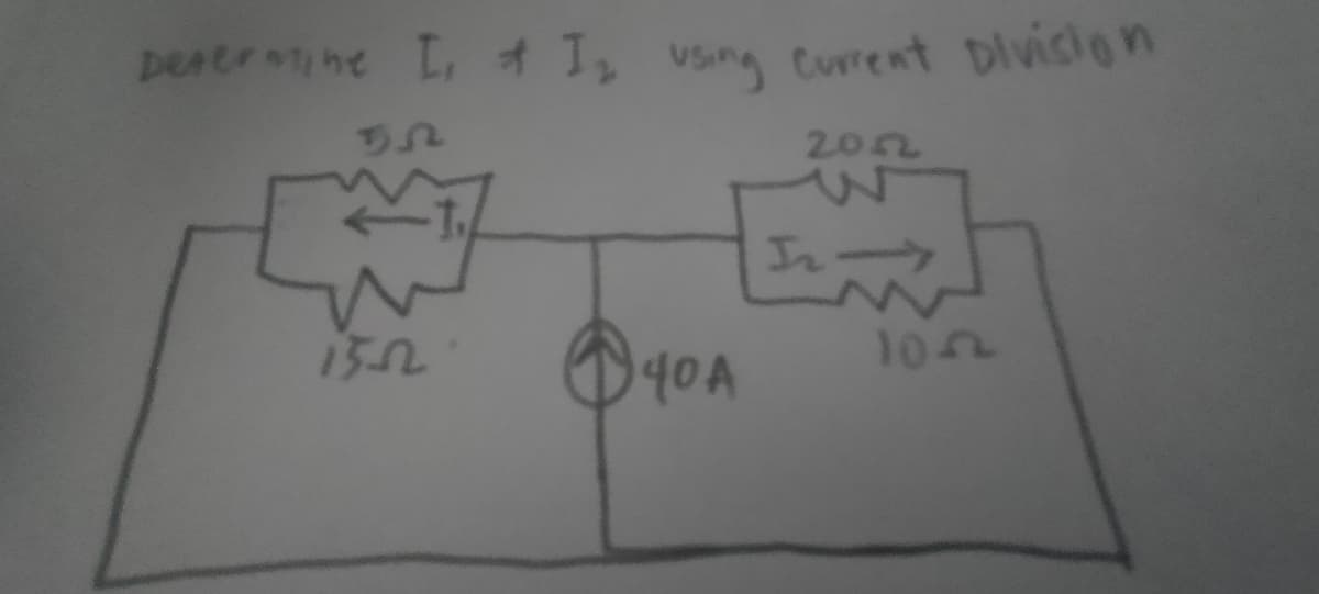 Determine I, & I₂ using current Division
DR
20.12
140 A
In
1022