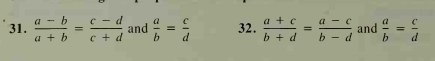 a + e
32.
b + d
a
31.
a + b c + d
and
=
%3D
d
b - d
b
