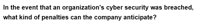 In the event that an organization's cyber security was breached,
what kind of penalties can the company anticipate?