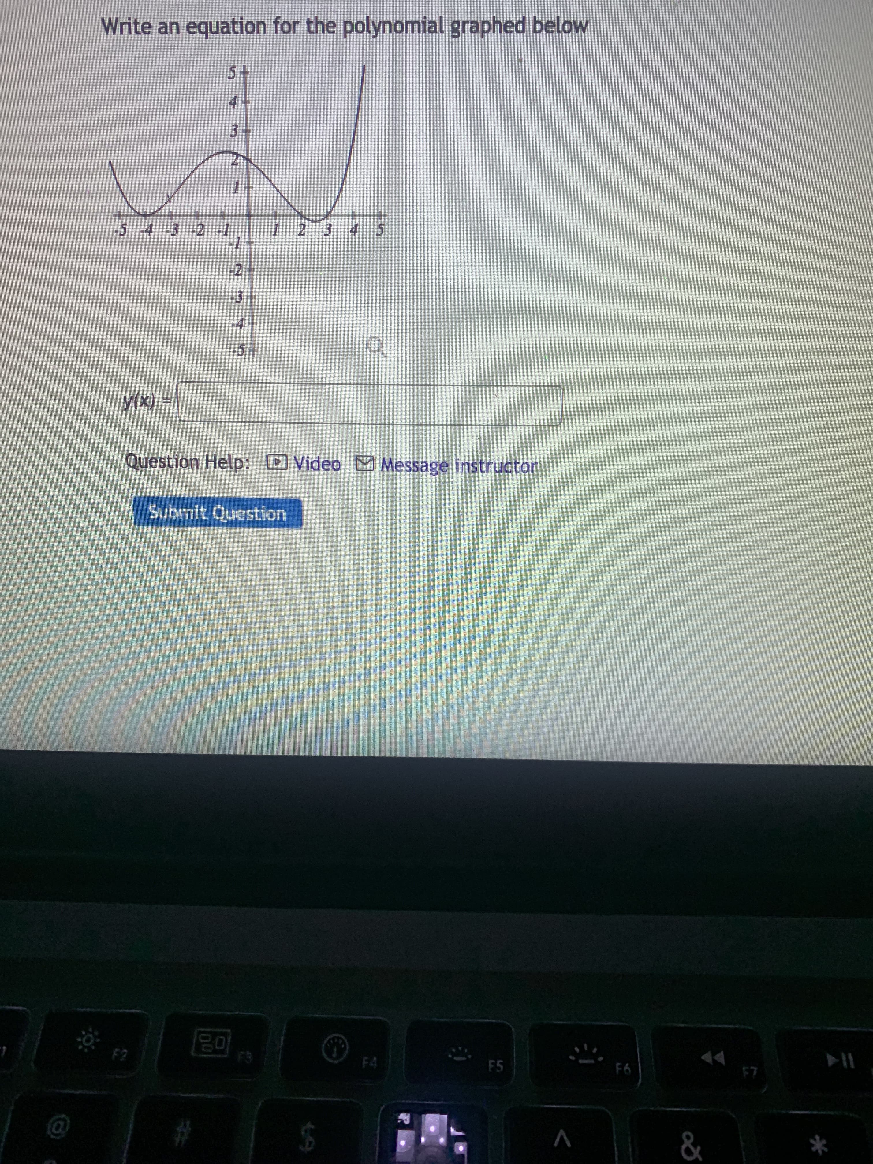 Write an equation for the polynomial graphed below
5+
-5 4-3 -2 1
21
45
-2+
