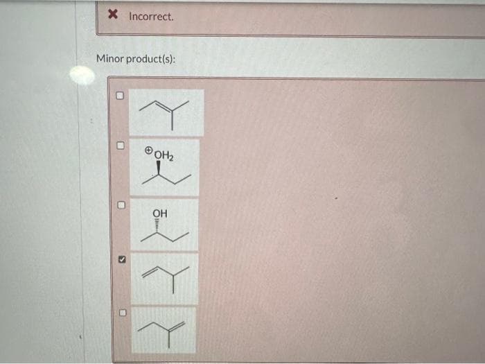 X Incorrect.
Minor product(s):
>
B
ⓇOH₂
OH