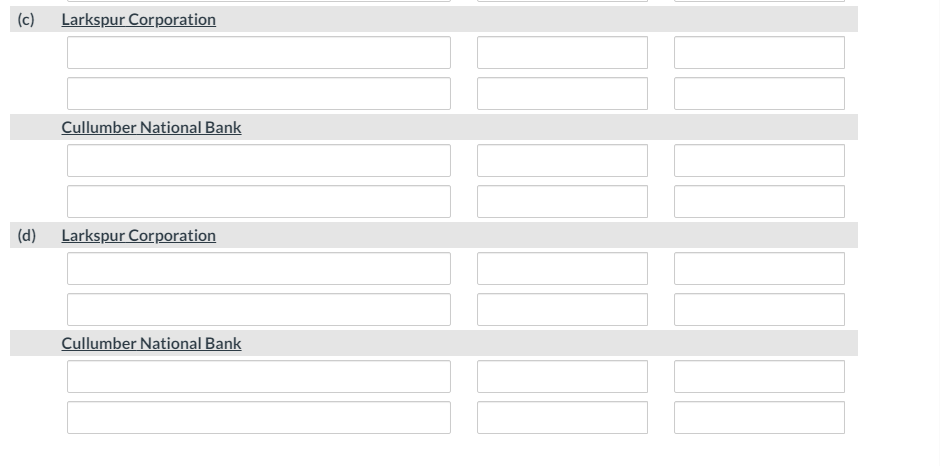 (c)
Larkspur Corporation
Cullumber National Bank
(d)
Larkspur Corporation
Cullumber National Bank

