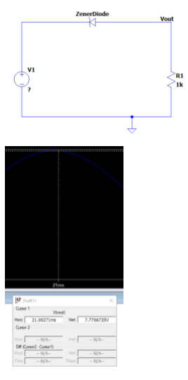 ZenerDiode
Vout
VI
R1
1k
Cur
Ho
21.0027im
7.7706735V
Cur2
Ho
DA Cune2-Cu
Hoe
NA-
NA-
-NA-
-NA-
Freg
-NA-
Skpe
-NA-
