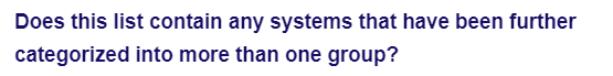 Does this list contain any systems that have been further
categorized into more than one group?