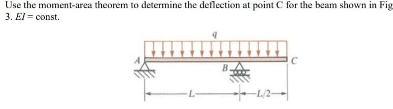 Use the moment-area theorem to determine the deflection at point C for the beam shown in Fig
3. EI = const.
C
B.
-L/2
