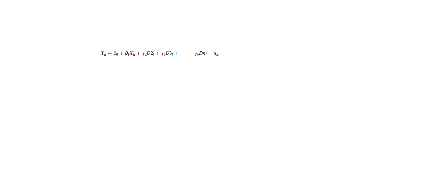 Y# = Bo + B¡Xµ + y½D2; + y¿D3; +
... + Y„Dn; + Uj,
