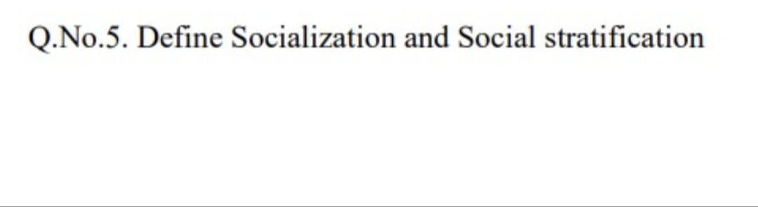 Q.No.5. Define Socialization and Social stratification