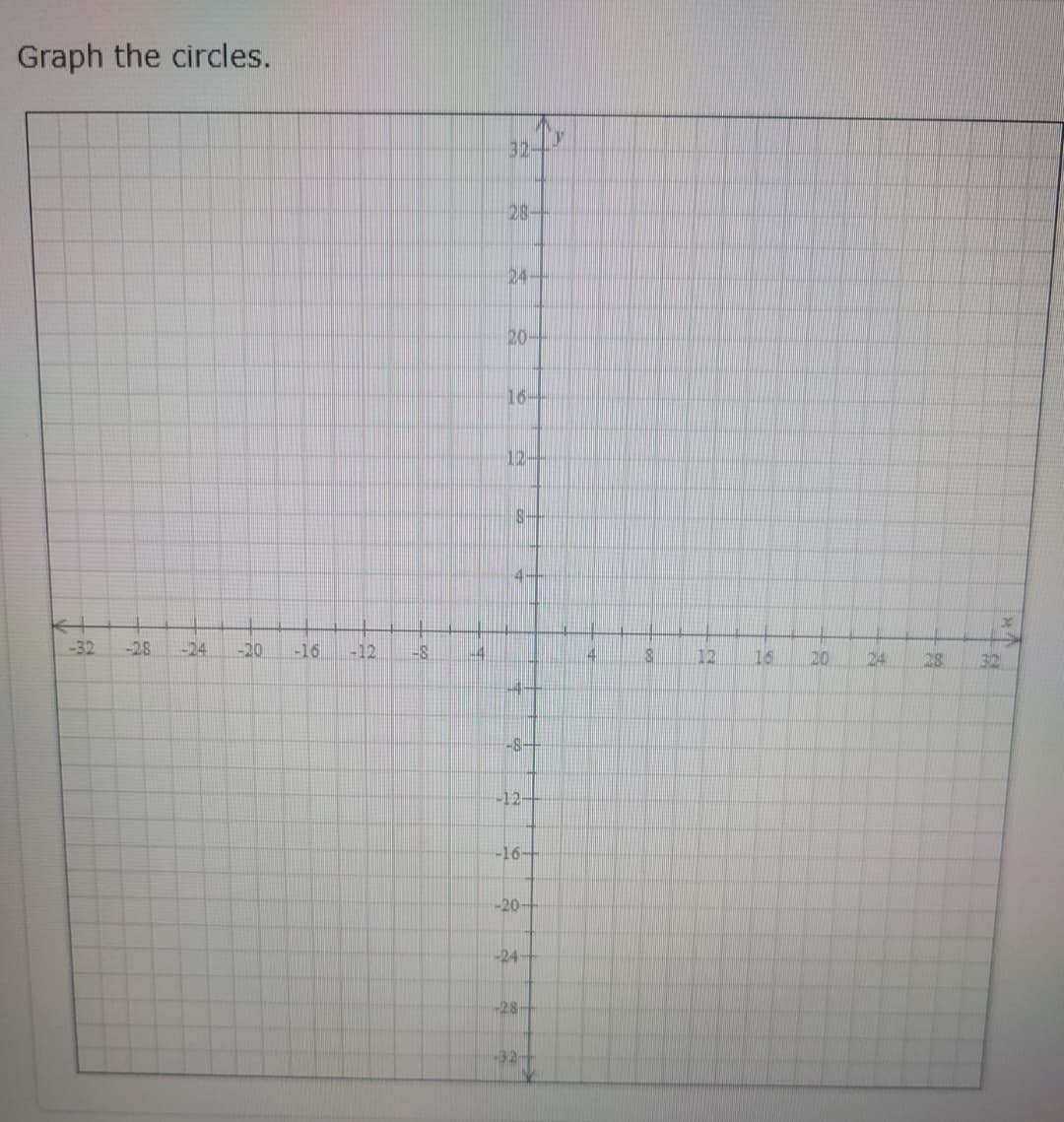 Graph the circles.
-32 -28
11
-20 -16 -12
-8 144
32-
28-
24-
20-
16-
12-
8-
4-
44
-8-
-12-
-16-
-20-
-24-
-28-
-92-
14
8
12
16
20
24
29
S
30