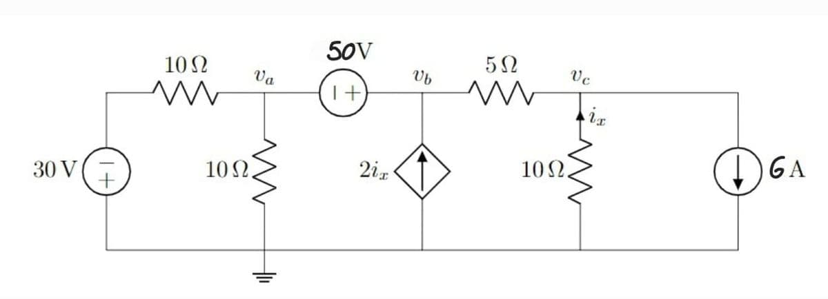 50V
10 N
Va
10 Ω.
2i
102.
GA
30 V
