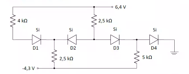 6,4 V
4 kn
2,5 kn
Si
Si
Si
Si
D1
D2
D3
D4
2,5 ka
5 kn
-4,3 V
