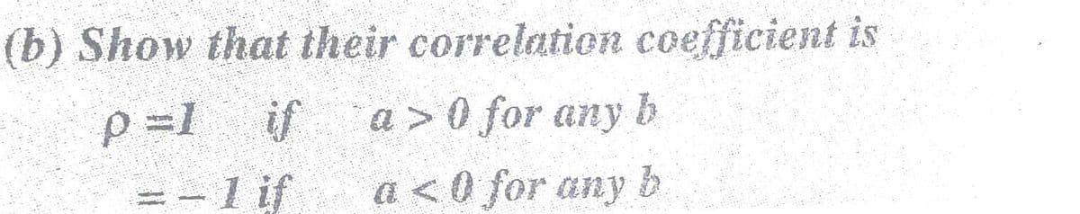 (b) Show that their correlation coefficient is
p =1_if
=- l if
a > 0 for any b
a <0 for any
